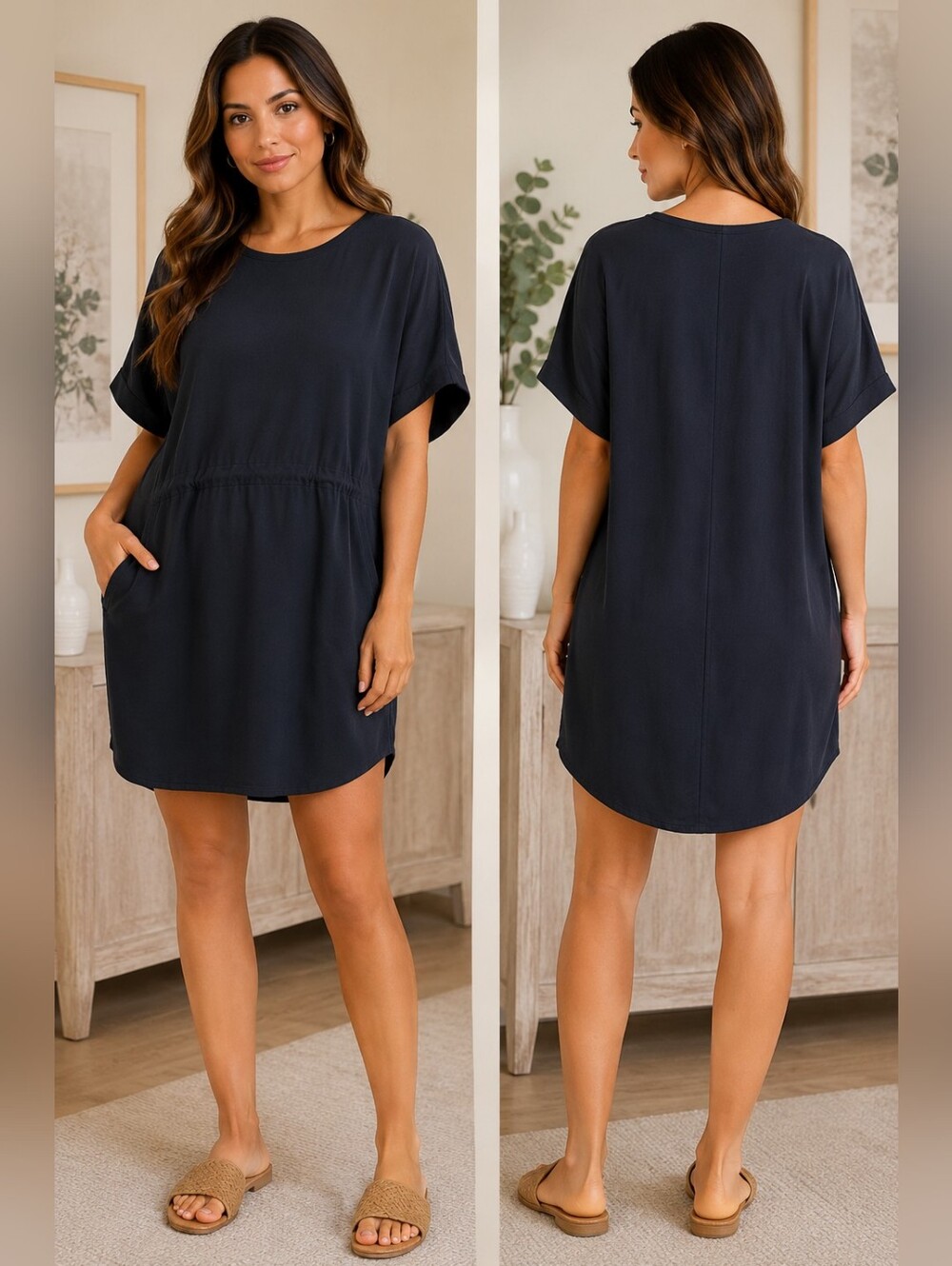 COS Navy Oversized Shift Dress Lagenlook Scandinavian Boxy Tunic Size S Cotton